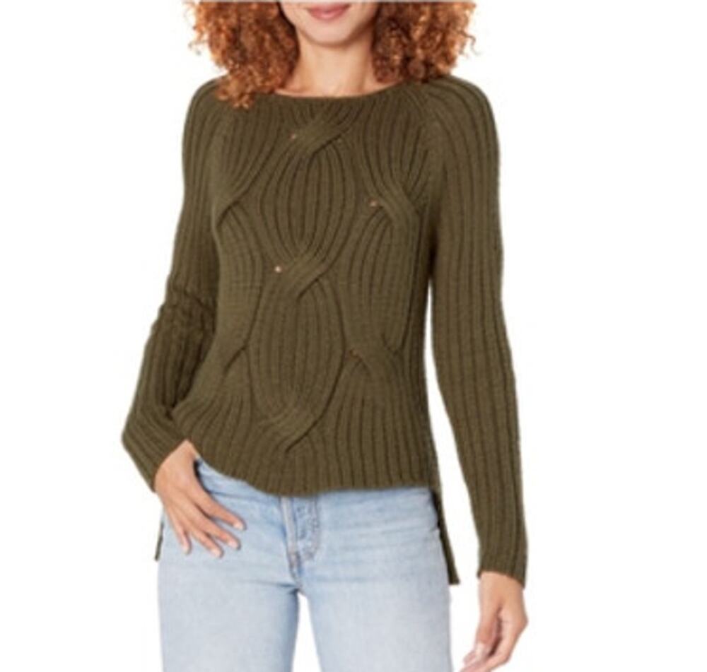 KF / KAUFMANFRANCO Olive Green Ribbed Cable Knit Wool Blend Sweater Med.